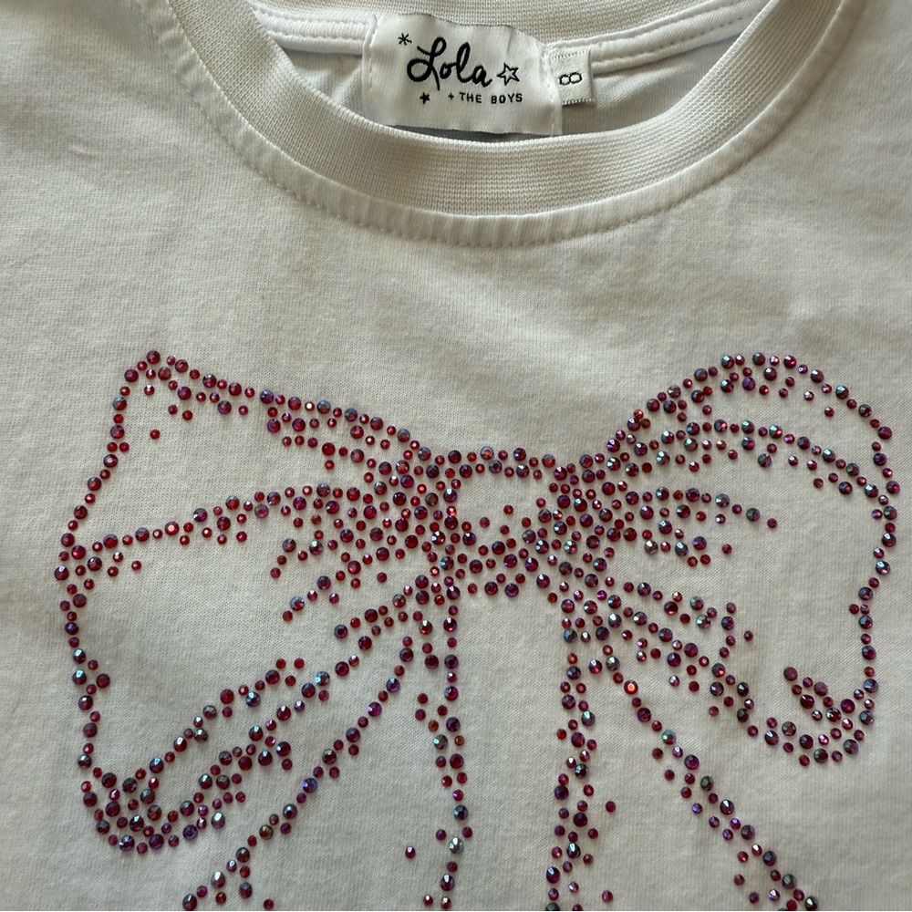 Lola + The Boys Girls Crystal Bow T-Shirt - Picture 5 of 5